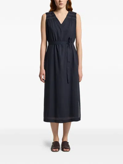 Peserico V-neck Belted Midi Dress In Blue