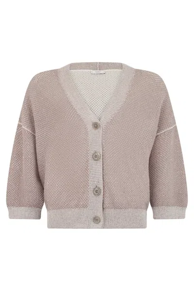 Peserico V-neck Buttoned Cardigan In Gray