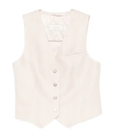 Peserico Beige Buttoned Vest With V-neck In White