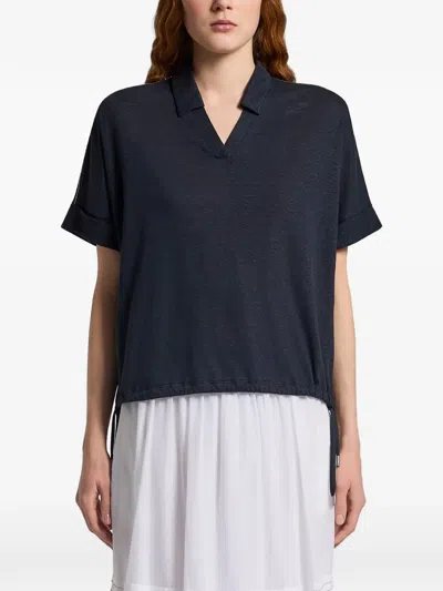 Peserico V-neck Drawstring Top In Blue