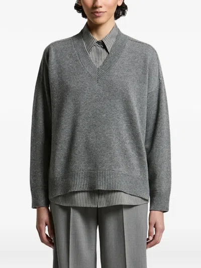 Peserico V-neck Drop-shoulder Sweater In Gray