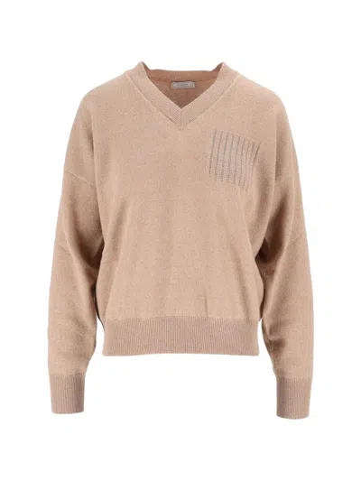 Peserico V-neck Ribbed Knitted Sweater In Multi