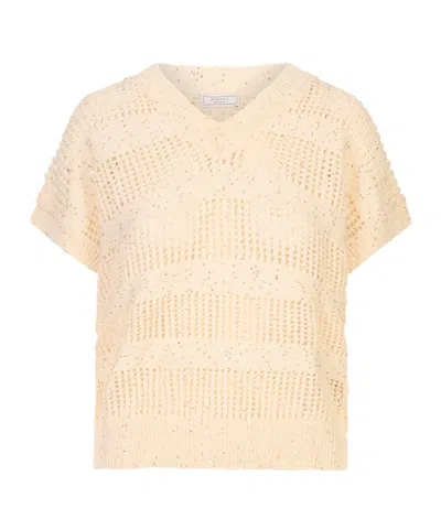 Peserico Sequin-embellished Short-sleeve Sweater In Pink