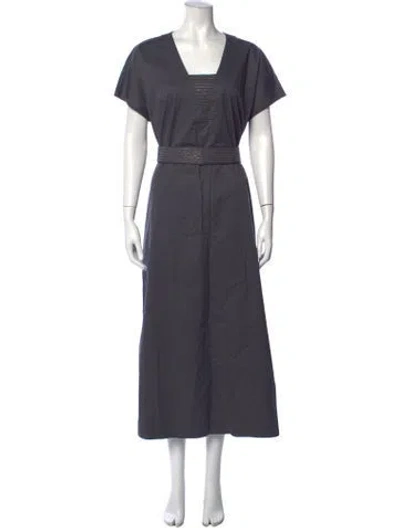 Pre-owned Peserico V-neck Long Dress In Grey