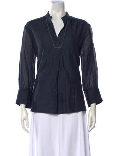 Pre-owned Peserico V-neck Long Sleeve Blouse In Blue