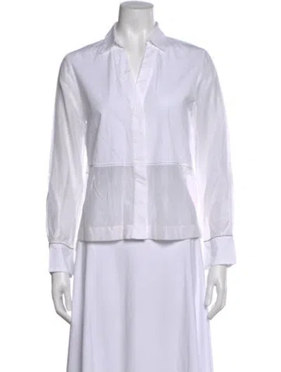 Pre-owned Peserico V-neck Long Sleeve Blouse In White