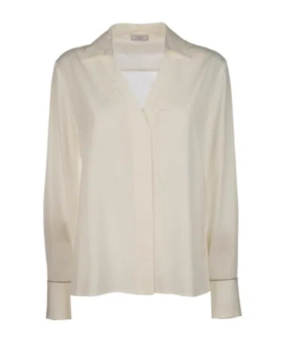 Peserico V-neck Long-sleeve Blouse In Brown