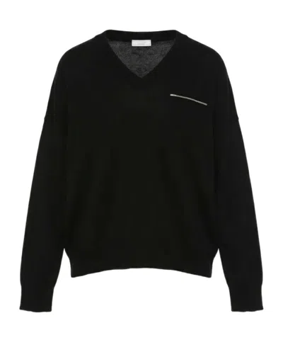 Peserico V-neck Long-sleeve Sweater In Black