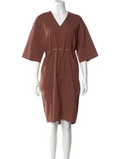 Pre-owned Peserico V-neck Midi Length Dress In Brown