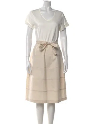 Pre-owned Peserico V-neck Midi Length Dress In Neutral