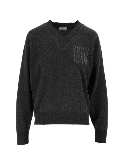 Peserico V-neck Open-knit Knitted Sweater In Multi