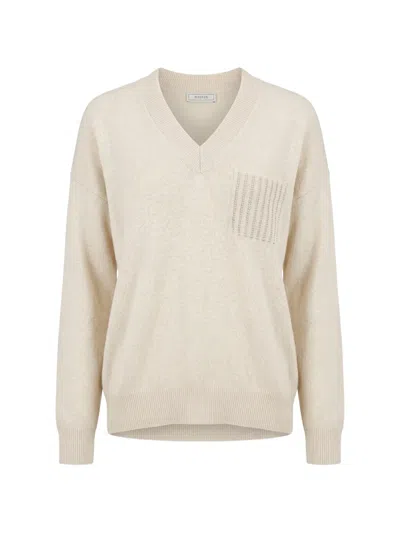 Peserico V-neck Patch-pocket Sweater In Neutral