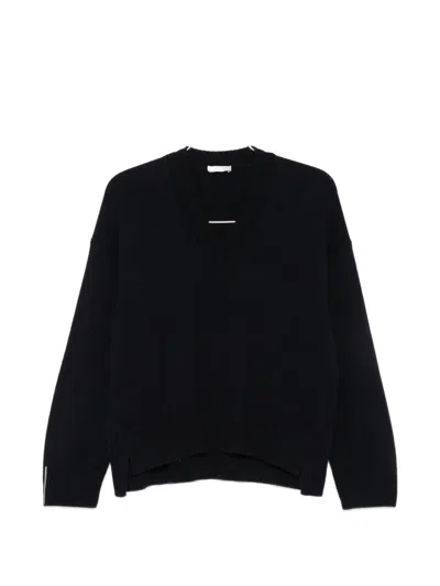 Peserico V-neck Ribbed-trim Jumper In Blue