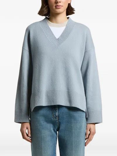 Peserico V-neck Ribbed-trim Sweater In Blue