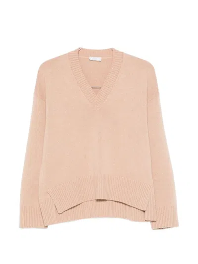Peserico V-neck Side-slit Sweater In Neutral