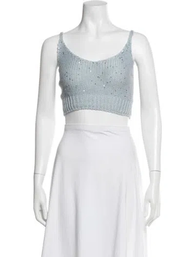 Pre-owned Peserico V-neck Sleeveless Crop Top In Blue/white