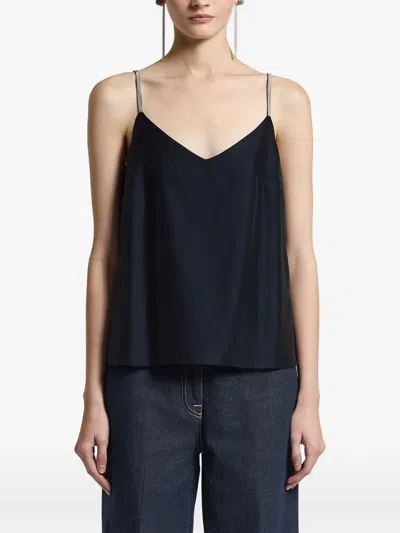 Peserico Double Layer V Neck Top In Black