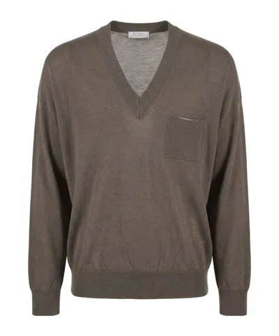 Peserico V-neck Sweater In Green
