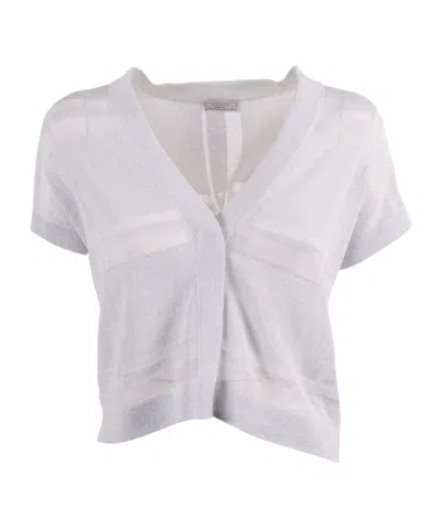 Peserico Metallic-effect V-neck Cardigan In Gray