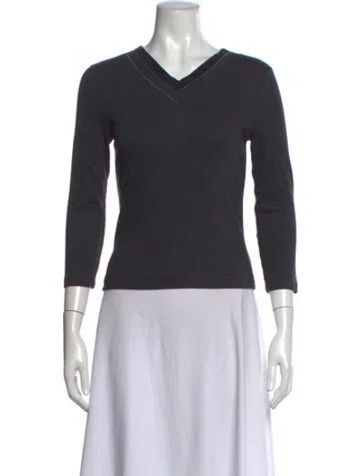 Pre-owned Peserico V-neck Three-quarter Sleeve Top In Grey