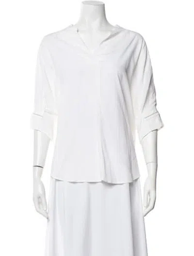 Pre-owned Peserico V-neck Three-quarter Sleeve Top In White