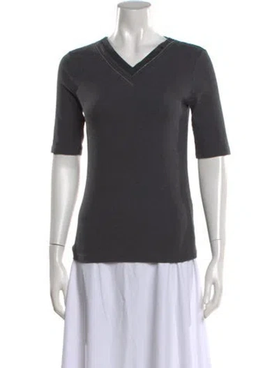 Pre-owned Peserico V-neck Three-quarter Sleeve T-shirt In Gray