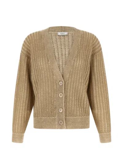 Peserico Beige Waffle Lam Cardigan In Neutral