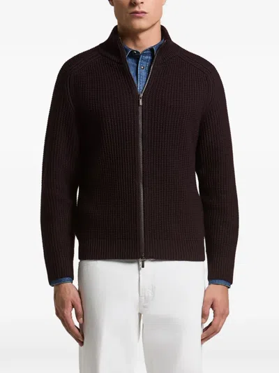 Peserico Waffle-knit Raglan-sleeve Cardigan In Brown