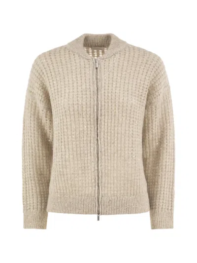Peserico Waffle-knit Sequin-embellished Cardigan In Neutral