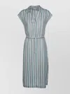 Peserico Waist Belted Cap Sleeves Striped Dress In Multi