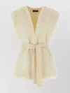 Peserico Waist Belted Sleeveless Fur Vest In Neutral
