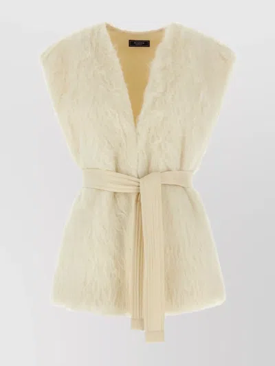 PESERICO WAIST BELTED SLEEVELESS FUR VEST
