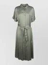 Peserico Waistband Dress With Short Sleeves And Tie In Gray
