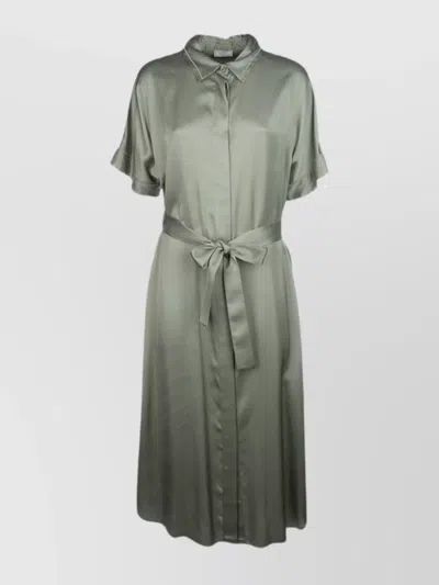 Peserico Waistband Dress With Short Sleeves And Tie In Gray