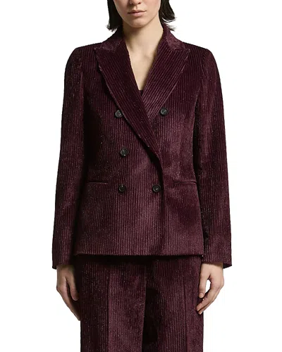 Peserico Wet Effect Corduroy Double Breasted Jacket In Burgundy