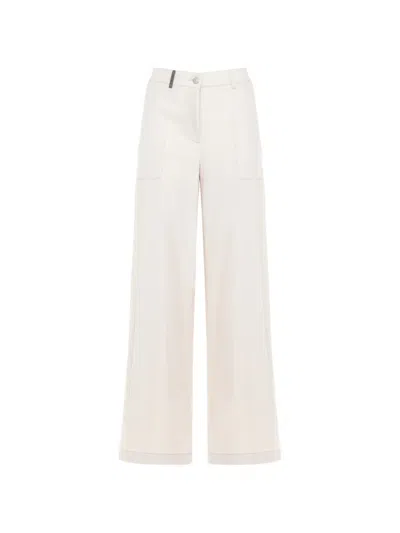 Peserico Ivory Cotton-blend Straight-leg Pants In White
