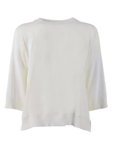 Peserico White Boxy Ribbed Sweater In Neutral