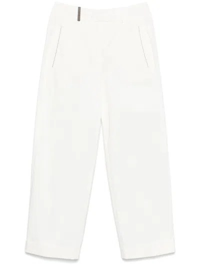 PESERICO WHITE COTTON BLENDED TROUSER