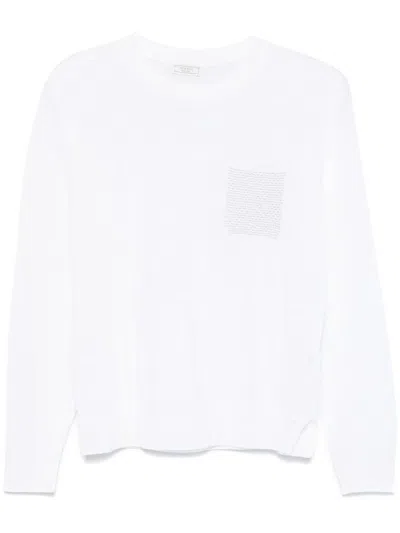 Peserico White Linen Cotton Blended Knit Sweater