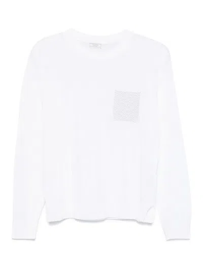 Peserico White Linen Cotton Blended Knit Sweater