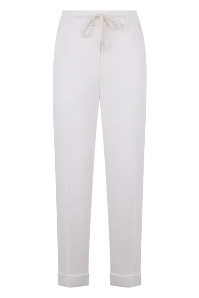Peserico White Pants With Elastic At The Waist In Casual And Minimalist Design.