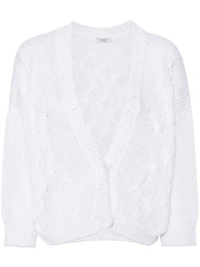 Peserico Sequin-embellished Cable-knit Cardigan In White