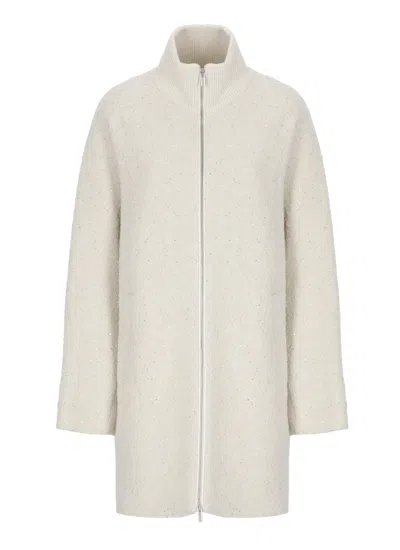 Peserico Sequin Fabric Jacket High Ribbed Collar In White