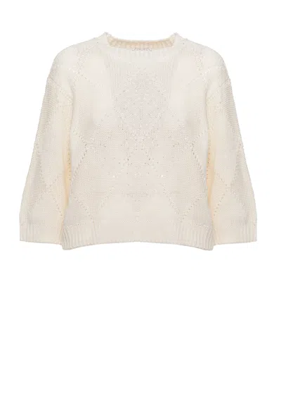 Peserico White Sequined Linen-cotton Sweater In Multi