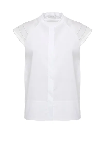 Peserico White Silk Shoulders Cotton Blouse