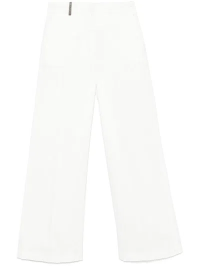 Peserico White Wide Leg Cotton Trousers