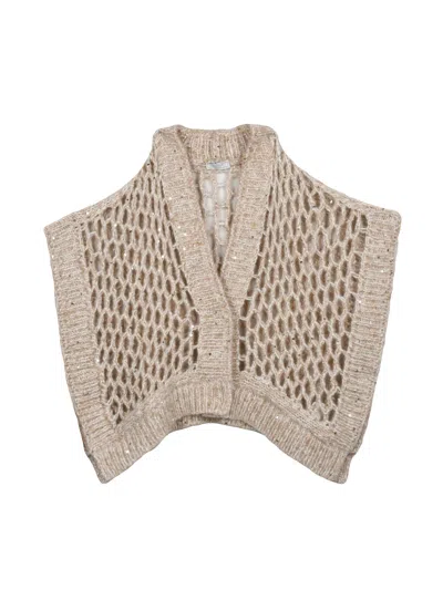 Peserico White/beige Openwork Alpaca-blend Vest In Neutral