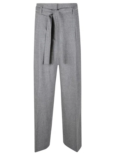 Peserico Wide-leg Cashmere/wool Flannel Palazzo Pants In Gray