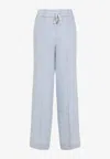 Peserico Pinstriped Linen Straight Trousers In Blue