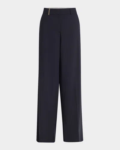 Peserico Wide-leg Side Slit Pants In Black